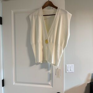 Commense Cream V-Neck Cardigan with Gold Flower Button